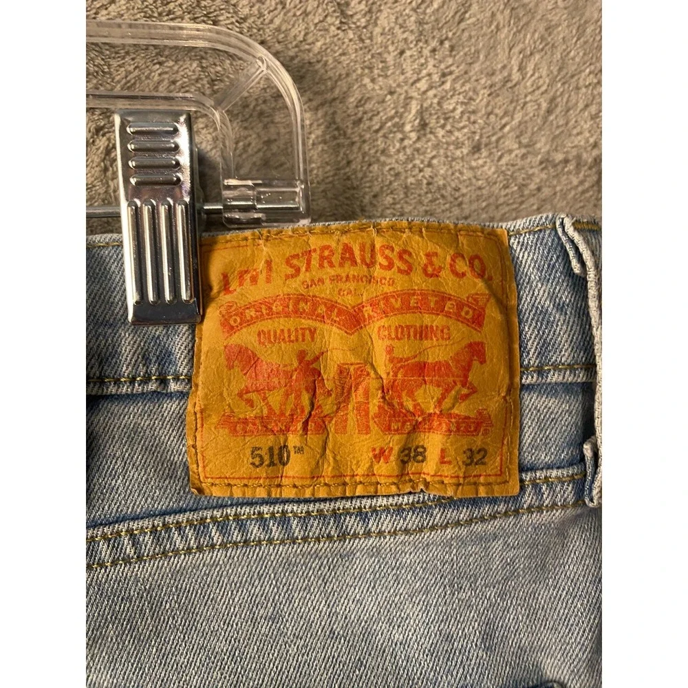 Levi's 510 Jeans Mens 38x32 Light Wash Skinny Fit Denim Blue Faded Casual